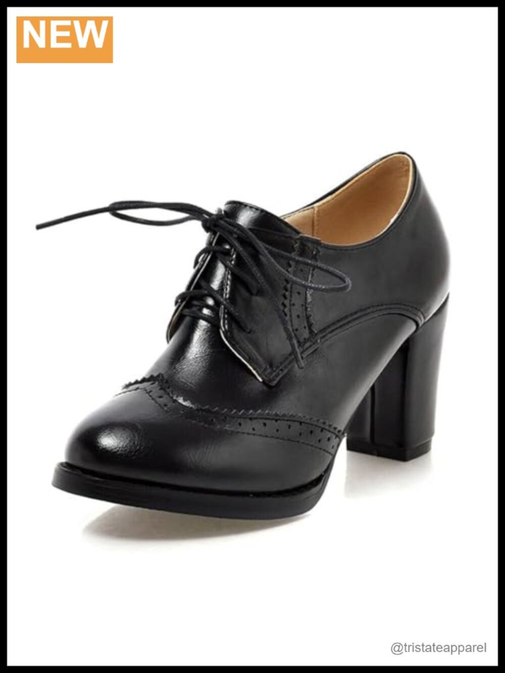 SHEMEE Wingtip Oxford Pumps Chunky Block Heel Brogues Lace Up Round Toe